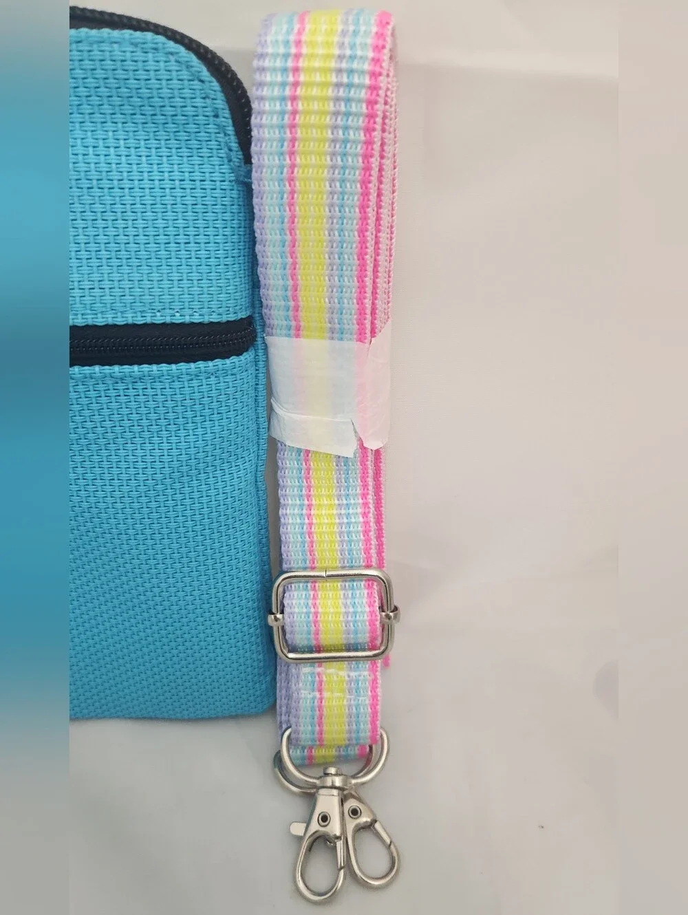 Scout Poly Pocket Small Crossbody Bag in Turquoise with Multicolor Strap - Picture 3 of 6